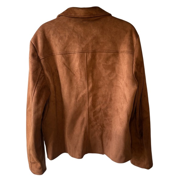 Zara Mens Jacket XL Brown Faux‎ Suede Black Trim Button Front Collared Coat - Picture 4 of 10